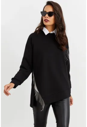 Kadın Siyah Asimetrik Sweatshirt BK1526