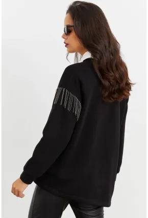 Kadın Siyah Asimetrik Sweatshirt BK1526