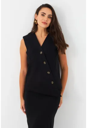 Kadın Siyah Astarlı Asimetrik Yelek RAD50102