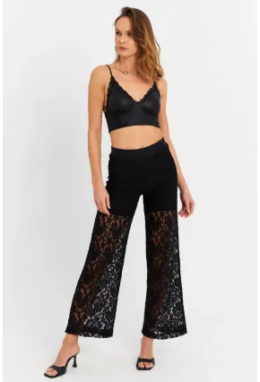 Kadın Siyah Astarlı Dantel Pantolon FLS04