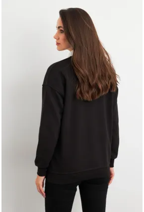 Kadın Siyah Ayıcık Nakışlı Sweatshirt PKA1590