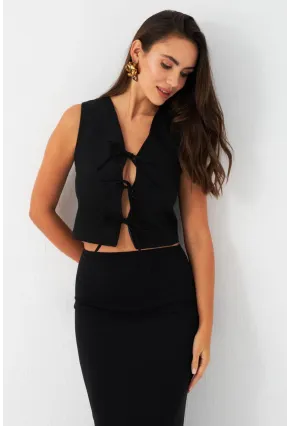 Kadın Siyah Bağlama Detaylı Astarlı Yelek ELA6645