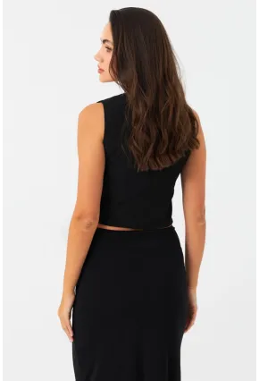 Kadın Siyah Bağlama Detaylı Astarlı Yelek ELA6645