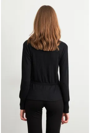 Kadın Siyah Bağlama Detaylı Bluz TF48