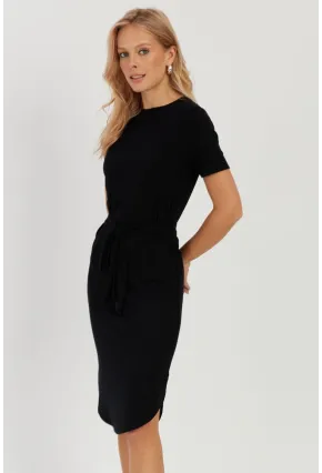 Kadın Siyah Bağlamalı Kaşkorse Midi Elbise LPP1270