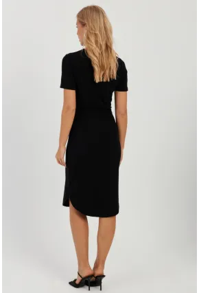 Kadın Siyah Bağlamalı Kaşkorse Midi Elbise LPP1270
