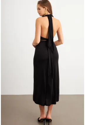 Kadın Siyah Bağlamalı Sırt Dekolteli Maxi Elbise UG2003