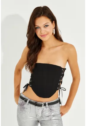 Kadın Siyah Balenli Kuş Gözlü Sırt Fermuarlı Büstiyer YEL82