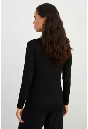 Kadın Siyah Balıkçı Bluz BK1548