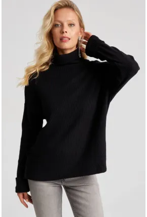 Kadın Siyah Balıkçı Fitilli Triko Kazak AYD257