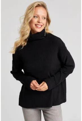 Kadın Siyah Balıkçı Fitilli Triko Kazak AYD257