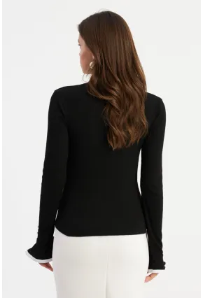 Kadın Siyah Balıkçı Kaşkorse Bluz EY2949