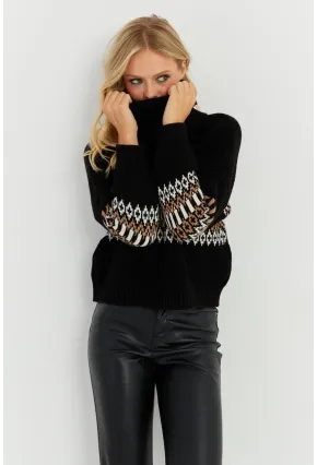 Kadın Siyah Balıkçı Triko Kazak YZ527