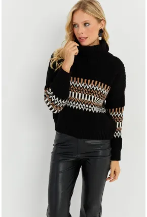 Kadın Siyah Balıkçı Triko Kazak YZ527