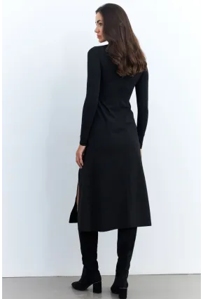 Kadın Siyah Balıkçı Yaka Midi Elbise HOR15