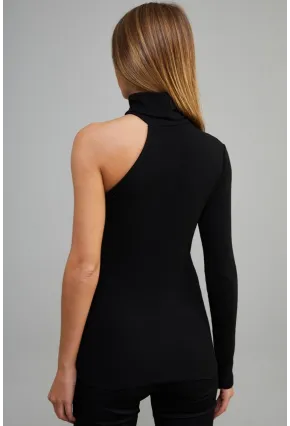 Kadın Siyah Balıkçı Yaka Tek Kol Kaşkorse Bluz EY1118