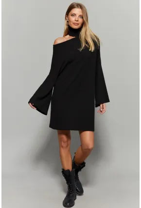 Kadın Siyah Balıkçı Yaka Tek Omuz Elbise Yİ1990