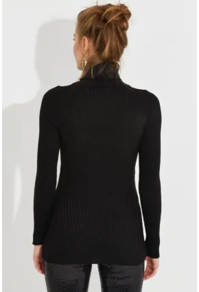 Kadın Siyah Balıkçı Yaka Triko Bluz MMSS128