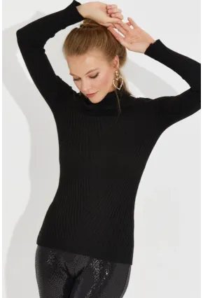 Kadın Siyah Balıkçı Yaka Triko Bluz MSS128