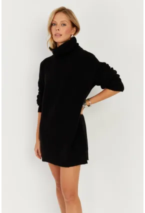 Kadın Siyah Balıkçı Yaka Triko Tunik KZ2504