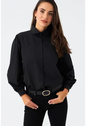 Kadın Siyah Balon Kol Gömlek MZER416