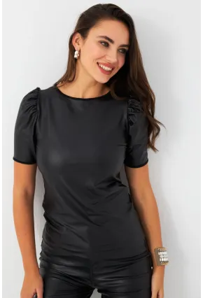 Kadın Siyah Balon Kol Sıvama Bluz TF35