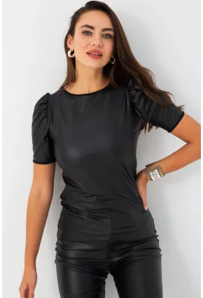 Kadın Siyah Balon Kol Sıvama Bluz TF35