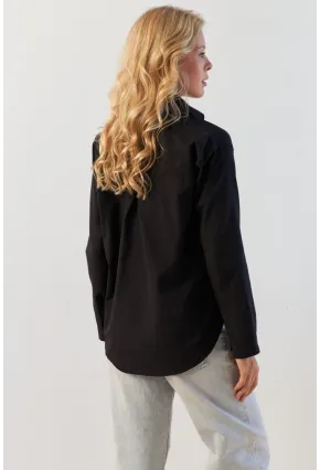 Kadın Siyah Basic Gömlek HNT02