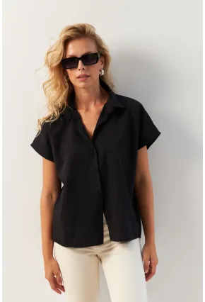 Kadın Siyah Basic Gömlek K982