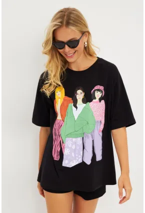 Kadın Siyah Baskılı T-Shirt DY1329