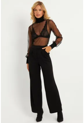 Kadın Siyah Beli Cırtlı Pantolon ELT3455