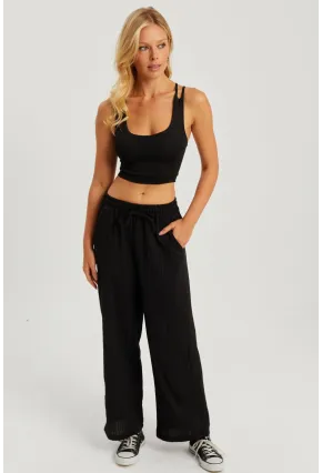 Kadın Siyah Beli Lastikli Bürümcük Pantolon ZER405
