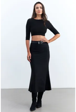 Kadın Siyah Beli Lastikli Etek FRY2235