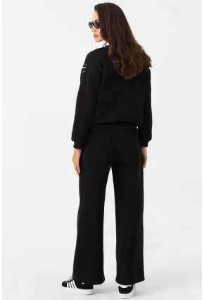 Kadın Siyah Beli Lastikli Palazzo Eşofman Altı ZM30