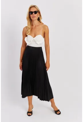 Kadın Siyah Beli Lastikli Pilise Etek OW145