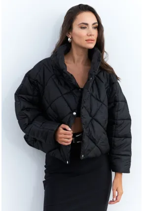 Kadın Siyah Beli Lastikli Yarasa Kol Şişme Mont MX11