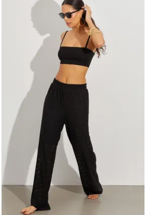 Kadın Siyah Beli Lastikli Yarım Astarlı Brode Pantolon TW80018
