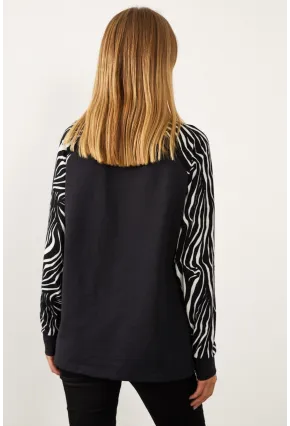 Kadın Siyah-Beyaz Bloklu Sweatshirt EY1084