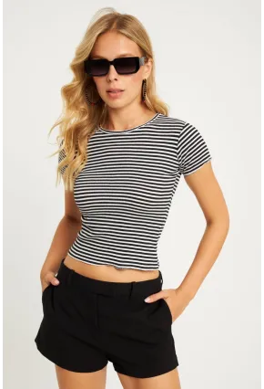 Kadın Siyah-Beyaz Çizgili Bluz XL2005