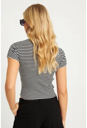 Kadın Siyah-Beyaz Çizgili Bluz XL2005