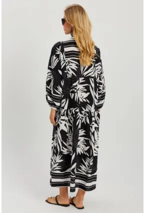 Kadın Siyah-Beyaz Desenli Salaş Maxi Elbise GÇ166