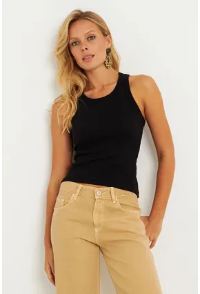 Kadın Siyah-Beyaz İkili Halter Yaka Fitilli Bluz MK12