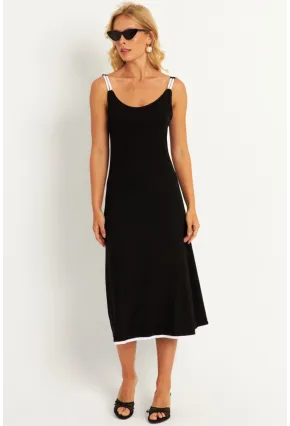 Kadın Siyah-Beyaz Kontrast Midi Elbise ST057