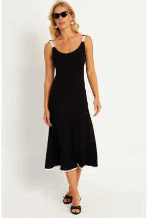 Kadın Siyah-Beyaz Kontrast Midi Elbise ST057