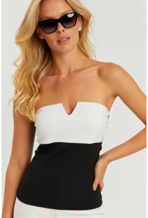 Kadın Siyah-Beyaz Straplez Bluz EY2793