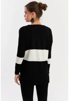 Kadın Siyah-Beyaz V Yaka Triko Bluz YİL555