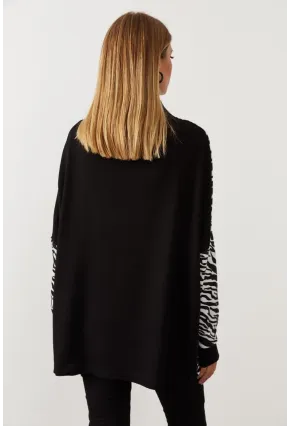 Kadın Siyah-Beyaz Zebra Desenli Balıkçı Yaka Salaş Bluz MEY1060