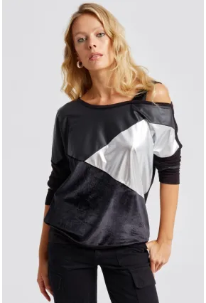 Kadın Siyah Bloklu Bluz ST825