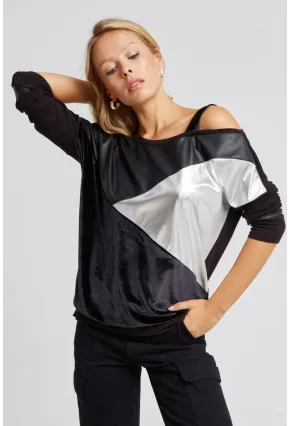 Kadın Siyah Bloklu Bluz ST825