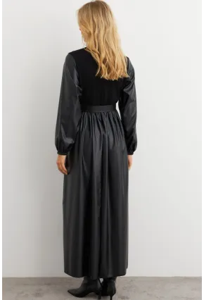 Kadın Siyah Bloklu Taşlı Elbise MALZ101